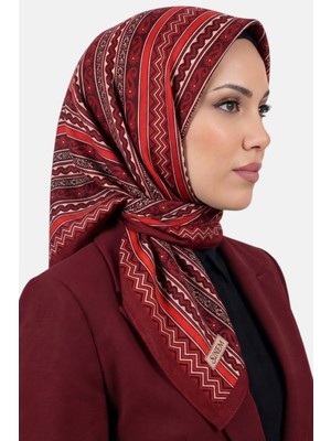 Hadiora Kadın Bordo Kırmızı Geometrik Şal Desen Dikişli Yazma