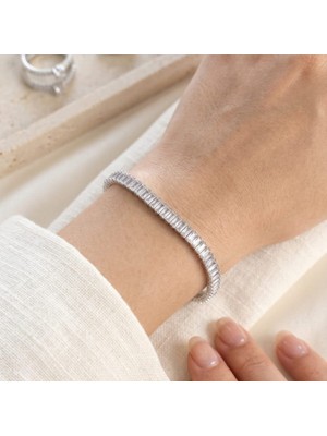 Stainles Steel Gümüş Kaplama Bileklik Su Yolu Kristal Taşlı Kadın Takı