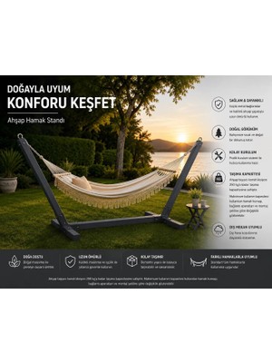 Umutpark Metal Ayaklı Ahşap Bahçe Hamak (Antrasit Renk).