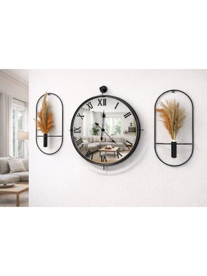 MGS Duvar Saati -Tinatti Black Roma Set Aynalı Duvar Saati Set 50 cm Not: Pampaslar Dahil Değildir