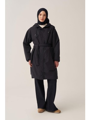 Allday W80028A0 Kadın Kemerli Astarlı Relax Şişme Mont