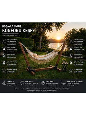 Umutpark Metal Ayaklı Ahşap Bahçe Hamak (Ceviz Renk).