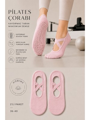 Hobins Sportswear & Company 2 Çift Kaydırmaz Taban Pilates ve Yoga Çorabı Dans,bale,plates Kaydırmaz Çorabı Siyah,beyaz,gri,tene Rengi Seçenekleri ile
