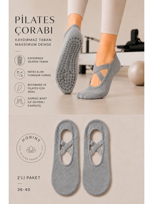 Hobins Sportswear & Company 2 Çift Kaydırmaz Taban Pilates ve Yoga Çorabı Dans,bale,plates Kaydırmaz Çorabı Siyah,beyaz,gri,tene Rengi Seçenekleri ile