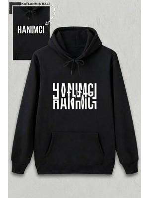 Marsilyan Sevgililer Günü Hanımcı Hediye Baskılı Oversize Kapüşonlu Sweatshirt - Siya