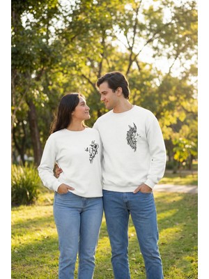 Marsilyan Sevgililer Günü Baskılı Oversize Bisiklet Yaka Sweatshirt - Beyaz