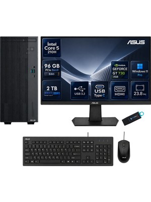 Expertcenter P500MV Intel Core 5 210H 96 GB Ddr5 2 Tb SSD Nvidia GT730 Windows 11 Pro Masaüstü Bilgisayar + 23.8 Inç Asus Monitör Hazır Pc Seti P500C523GT730RNP35