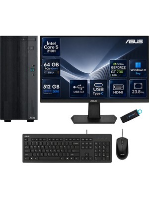 Expertcenter P500MV Intel Core 5 210H 64 GB Ddr5 512 GB SSD Nvidia GT730 Windows 11 Pro Masaüstü Bilgisayar + 23.8 Inç Asus Monitör Hazır Pc Seti P500C523GT730RNP25