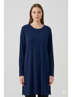 On Triko Kadın Siyah Bisiklet Yaka Uzun Kollu Basic Tunik 71502
