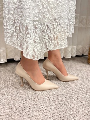 Asmi Shoes Kadın Vita Bej Deri Ince Topuklu 9 cm Stiletto  Bej