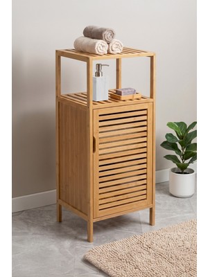 Digithome Bambu 1 Kapaklı 2 Raflı Çok Amaçlı Banyo Düzenleyici Organizer Dik Dolap DB-0043