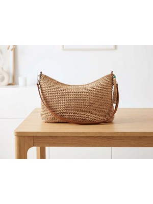 Meya Design Modern Hasır Görünümlü Fermuarlı Omuz Çantası - 26 cm x 39 cm