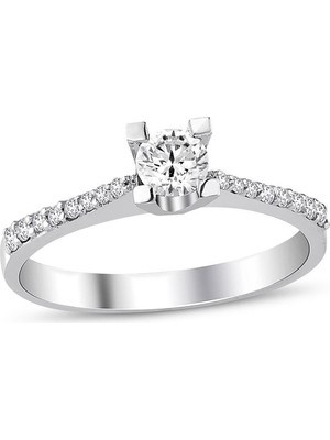 İryum 0.35 Karat Pırlanta Tektaş Yüzük - E F VS - Klasik Kolu Taşlı
