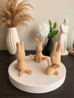 Msv Studio 3d Tavşan Figürlü Dekoratif Obje 3’lü Set | Minimalist Ev Dekoru Biblo
