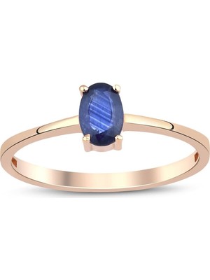 İryum Oval Safir Tektaş Yüzük