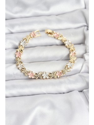 Marsilyan Lotus Model Pirinç Gold ve Pembe Renk Kadın Bileklik - TJ-BB8146