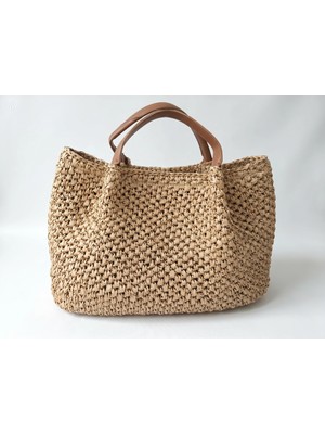 Meya Design Doğal Rafya El Örmesi Omuz Çantası - Iç Cepli (25X43 Cm)