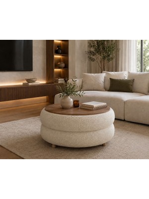 Own Home Venüs Doğal Formlu Teddy Kumaş Kaplamalı Ahşap Ayaklı Modern Orta Sehpa, Salon, Balkon, Oturma Odası, Ofis Model Kodu *