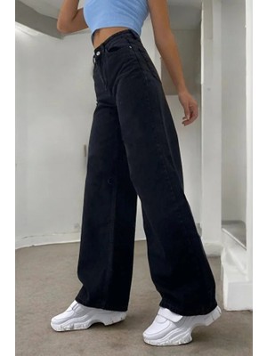 ArVib Vibe Denim Genç Kız Siyah Yüksek Bel Likralı Rahat Bol Paça Kot Pantolon
