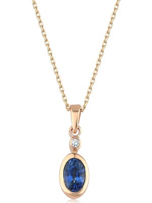 İryum Tek Oval Safir Kolye