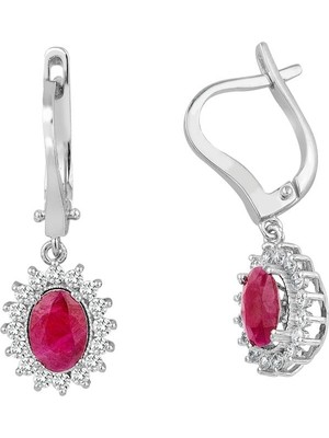 İryum 0.26 Karat Pırlantalı Oval Yakut Küpe PE1692