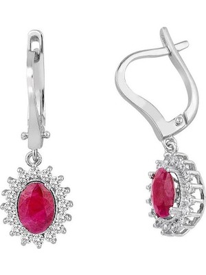 İryum 0.26 Karat Pırlantalı Oval Yakut Küpe PE1692