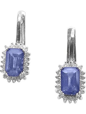 İryum 0.14 Karat Pırlantalı Kare Safir Küpe PE1491-4