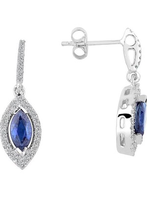 İryum Pırlanta Markiz Sallantılı Safir Küpe