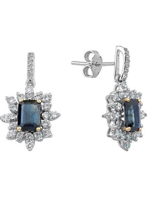 İryum 1.02 Karat Pırlantalı Safir Küpe PE061