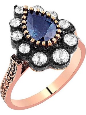İryum 0.32 Karat Elmaslı Süzme Safir Yüzük EY288
