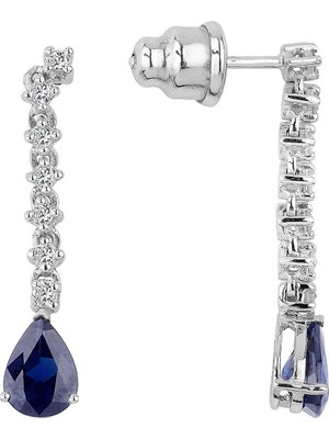 İryum 18 Ayar Altın 1.46 Karat Safir 0.23 Karat Pırlanta Suyolu Küpe