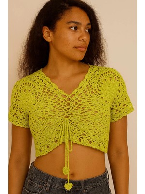 Talin Handmade Limon Sarısı Kısa Kollu Crop - 36/38 Beden Uyumlu