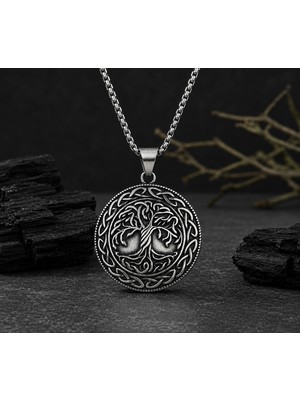 Voyage Accessory Çift Taraflı Kullanım Nordic Yggdrasil Yaşam Ağaç Viking Pusula Kolye