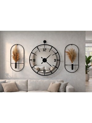 MGS Duvar Saati - Glow Black Türk Set Aynalı Duvar Saati 50 cm  Not:pampaslar Dahil Değildir