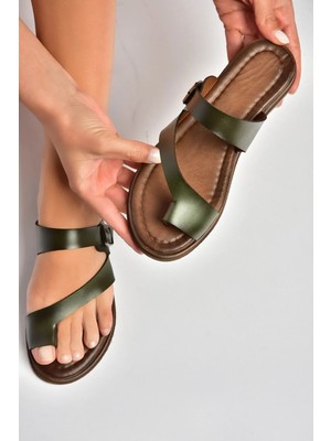 Fox Shoes U390959503 Yeşil Hakiki Deri Kadın Terlik