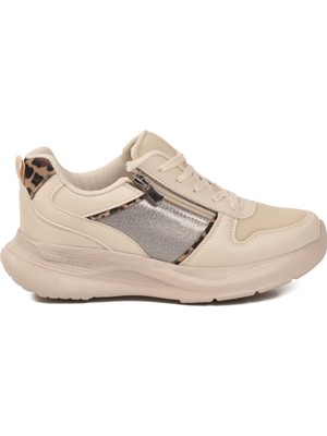 Ruffon Bej Leopar Fileli Hafif Kadın Spor Ayakkabı 1017 Z
