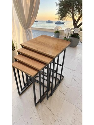 Helen Serisi Lak Panel 1.sınıf Mdf Tabla 1.sınıf Metal Ayaklı 4'lü Zigon Sehpa