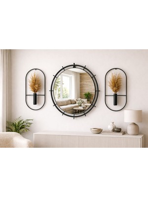 MGS Ayna -Lawi Black Ayna Set Çiçeklik Ayna Set 50 cm Not:pampaslar Dahil Değildir
