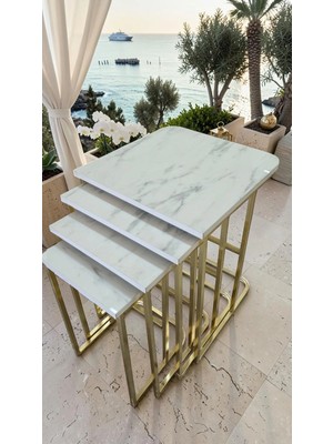 Helen Serisi Lak Panel 1.sınıf Mdf Tabla 1.sınıf Metal Ayaklı 4'lü Zigon Sehpa