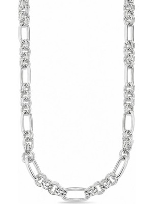 Oya Silver Çift Üçlü Halka Bağlantılı Ataş Gümüş Zincir Kolye 60CM [ZK008]