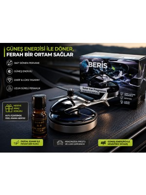 Beris Solar Araç Kokusu Helikopter Tasarımlı Koku hediyeli Güneş Enerjili Oto Kokusu Havalandırma
