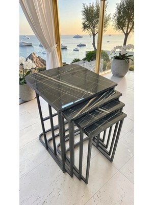 Helen Serisi Lak Panel 1.sınıf Mdf Tabla 1.sınıf Metal Ayaklı 4'lü Zigon Sehpa