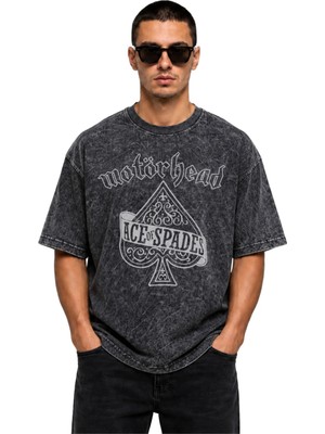 Unisex Motörhead Ace Of Spades Yazılı Yıkamalı T-Shirt, Oversize Rock Band Baskılı Retro Tişört
