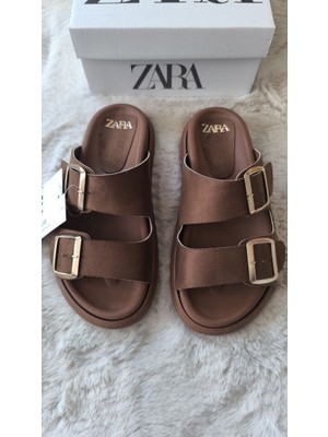 Pazarvia Shop Süet Kahverengi Zımbalı Terlik