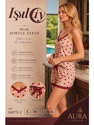 Aura Touch Kaşkorse Sortlu Askılı Çilek Desenli Pijama Takımı