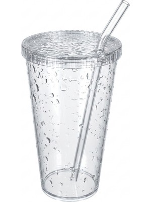 Homer 600 ml Mika Smoothie Bardağı Pipetli Kapaklı Sert Plastik 3 Parça