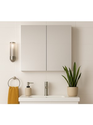 Dmz Home Concept Tamamı Mdf, Beyaz Renkli, 60X60X15 cm Aynalı Banyo Dolabı | Raflı Duvar Dolabı | Lavabo Üstü Aynalı Dolap