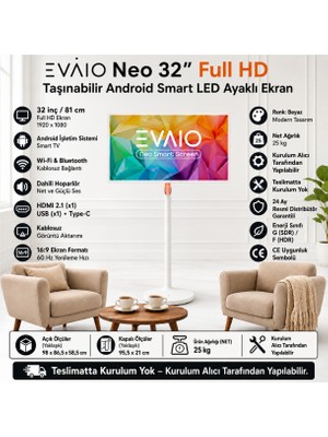 EVAİO Evaio Neo Full Hd 32" 82 Ekran Android Smart Taşınabilir LED Tv