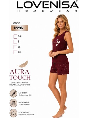 Aura Touch Kaşkorse Sortlu Kısa Kollu Kalp   Desenli Pijama Takımı