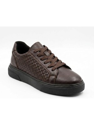 Growish GD0110 Hakiki Örgü Deri Yüksek Eva Taban Özel El Işi Koyu Kahve Spor Klasik Sneaker Ayakkabı